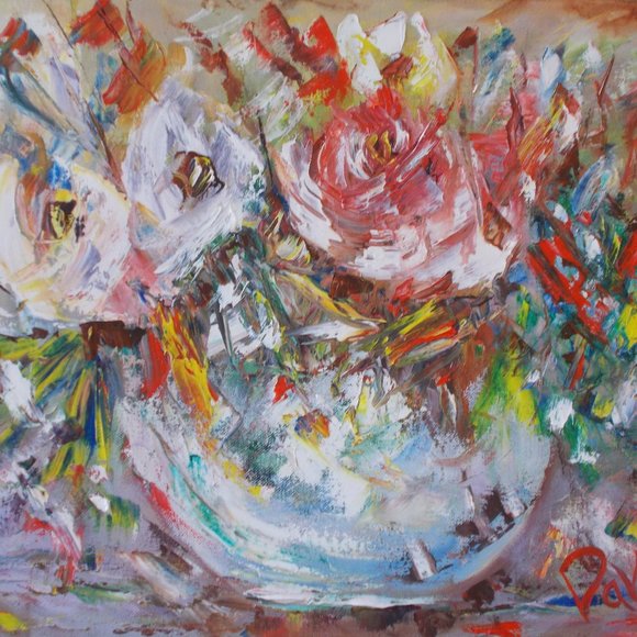 By Texas Artist Davila Other - Original "Bodatious Floral" oil painting, 16"x20"